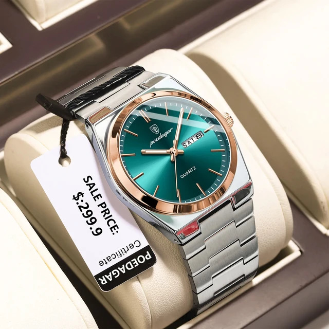 Poedagar 930 New Model Men Watch Luxury Fashion Stainless Steel Rose Green
